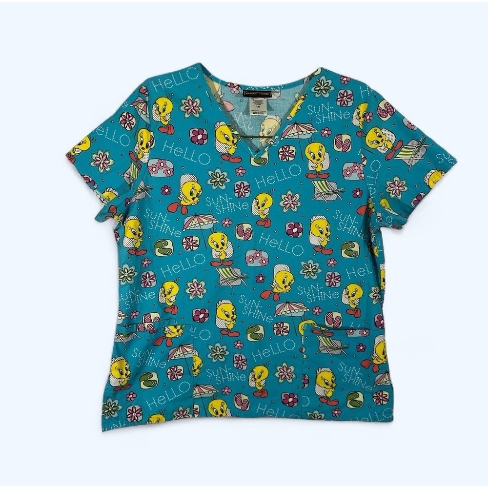 Looney Tunes‎ Tweety Bird Medical Scrub Top Women's Size LARGE